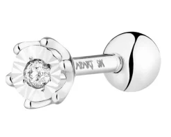 Pojedynczy kolczyk z białego złota z brylantem do piercingu - 0,01 ct - próba 375