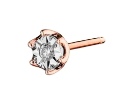 Pojedynczy kolczyk z różowego i białego złota z brylantem - 0,01 ct - próba 375