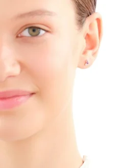 Pojedynczy kolczyk z żółtego złota z diamentem i ametystami - próba 375