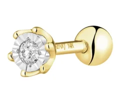 Pojedynczy kolczyk z żółtego i białego złota z brylantem do piercingu - 0,02 ct - próba 585