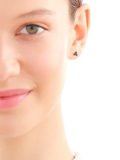 Pojedynczy kolczyk z żółtego złota z czarnymi brylantami - 0,09 ct - próba 375