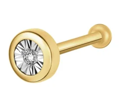 Pojedynczy kolczyk z żółtego i białego złota z brylantem do piercingu - 0,01 ct - próba 375