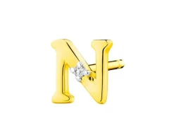 Pojedynczy kolczyk z żółtego złota z diamentem - litera N - 0,004 ct - próba 375