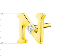 Pojedynczy kolczyk z żółtego złota z diamentem - litera N - 0,004 ct - próba 375