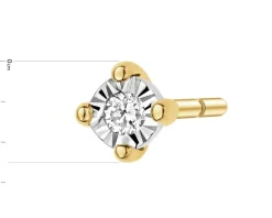 Pojedynczy kolczyk z żółtego i białego złota z brylantem - 0,01 ct - próba 585