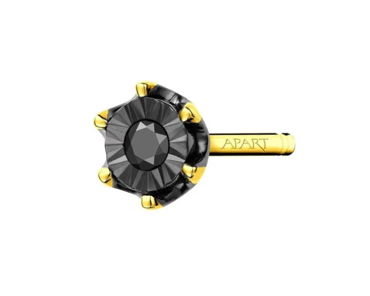 Pojedynczy kolczyk z żółtego i białego złota z czarnym brylantem - 0,01 ct - próba 375