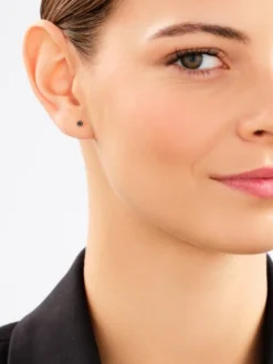 Pojedynczy kolczyk z żółtego i białego złota z czarnym brylantem - 0,01 ct - próba 375