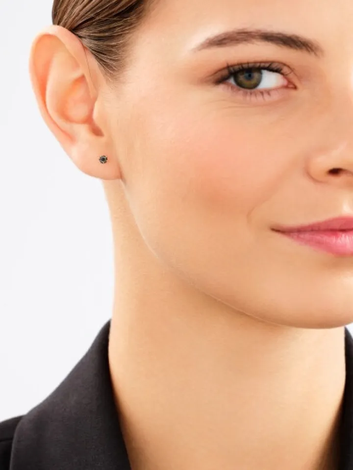 Pojedynczy kolczyk z żółtego i białego złota z czarnym brylantem - 0,01 ct - próba 375