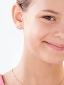 Pojedynczy kolczyk z żółtego złota z diamentem - serce - 0,003 ct - próba 375