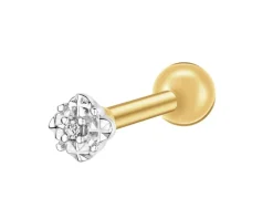Pojedynczy kolczyk z żółtego złota z diamentem do piercingu - 0,003 ct - próba 375