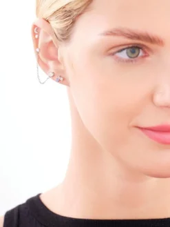 Pojedynczy srebrny kolczyk z cyrkoniami - Księżyc