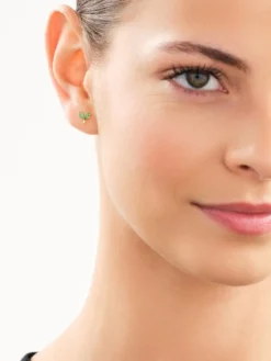 Pojedynczy srebrny kolczyk z cyrkoniami do piercingu - liście