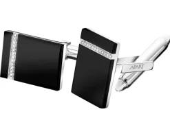 Spinki do mankietów z białego złota z diamentami i agatami - próba 585