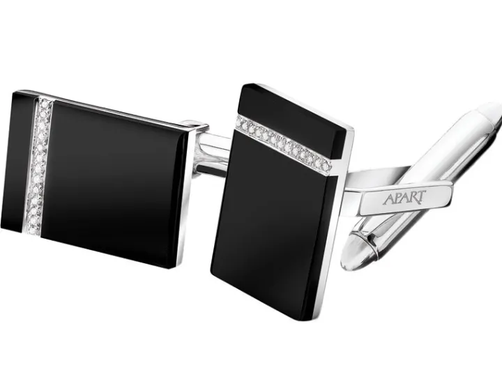 Spinki do mankietów z białego złota z diamentami i agatami - próba 585
