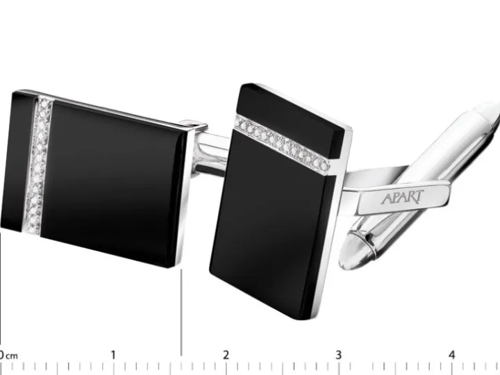 Spinki do mankietów z białego złota z diamentami i agatami - próba 585