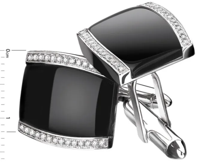 Spinki do mankietów z białego złota z diamentami i agatami - próba 585