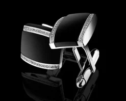 Spinki do mankietów z białego złota z diamentami i agatami - próba 585