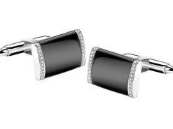 Spinki do mankietów z białego złota z diamentami i agatami - próba 585