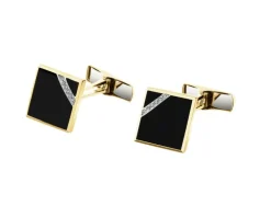 Spinki do mankietów z żółtego złota z diamentami i onyksami - próba 585