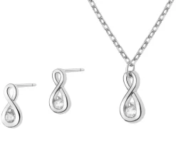 Srebrne kolczyki i naszyjnik z cyrkoniami - komplet - nieskończoności