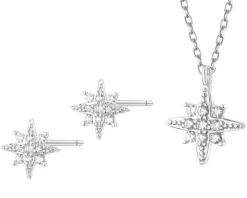 Srebrne kolczyki i naszyjnik z cyrkoniami - komplet - gwiazdy