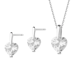 Srebrne kolczyki i zawieszka z cyrkoniami - komplet - serca