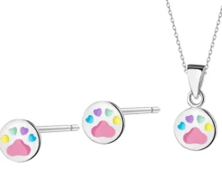 Srebrne kolczyki i zawieszka z emalią - komplet - łapki