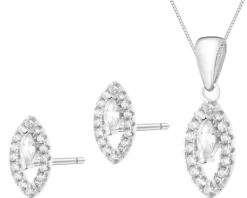Srebrne kolczyki i zawieszka z cyrkoniami, łańcuszek - komplet