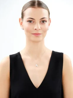 Srebrne kolczyki i zawieszka z cyrkoniami - komplet - liście