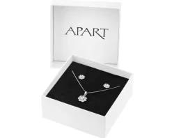 Srebrne kolczyki i zawieszka z cyrkoniami, łańcuszek - komplet - kwiaty