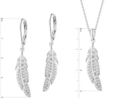 Srebrne kolczyki i zawieszka z cyrkoniami - komplet - piórka
