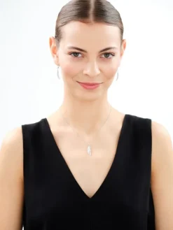 Srebrne kolczyki i zawieszka z cyrkoniami - komplet - piórka