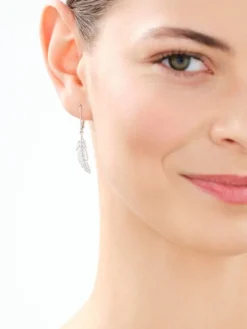 Srebrne kolczyki i zawieszka z cyrkoniami - komplet - piórka