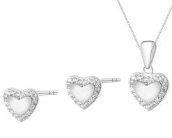 Srebrne kolczyki i zawieszka z cyrkoniami, łańcuszek - komplet - serca