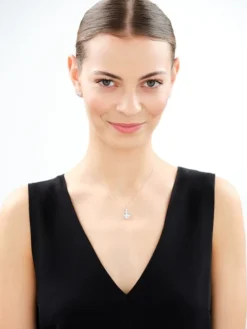 Srebrne kolczyki i zawieszka z cyrkoniami, łańcuszek - komplet