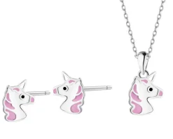 Srebrne kolczyki i zawieszka z emalią - komplet - jednorożce