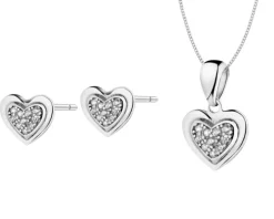 Srebrne kolczyki i zawieszka z cyrkoniami, łańcuszek - komplet