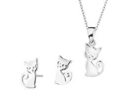 Srebrne kolczyki, zawieszka i łańcuszek - komplet - koty