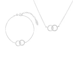 Srebrny naszyjnik i bransoletka z cyrkoniami - komplet - koła