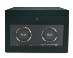 Wolf British Racing Double Watch Winder with storage Green