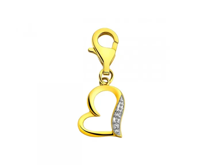 Zawieszka charms z żółtego złota z diamentami - serce - 0,006 ct - próba 375