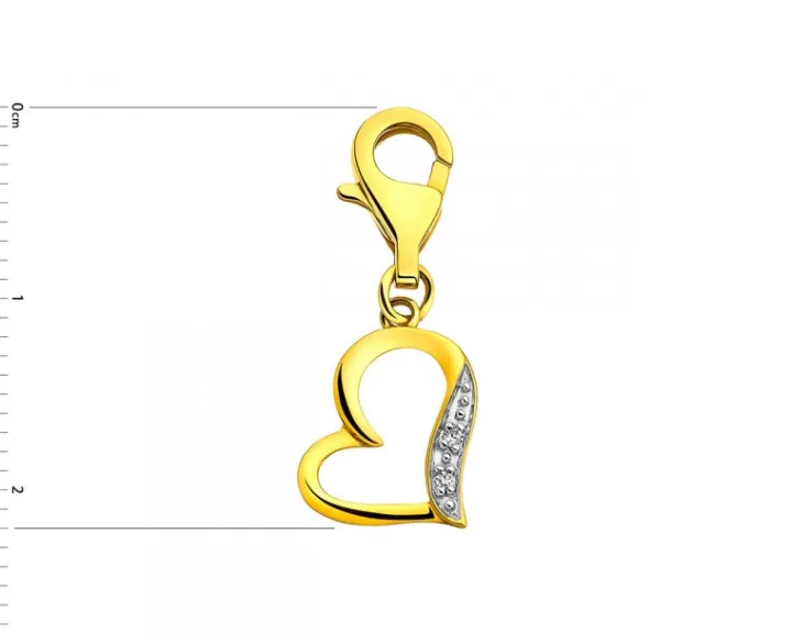 Zawieszka charms z żółtego złota z diamentami - serce - 0,006 ct - próba 375