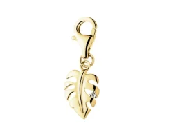 Zawieszka charms z żółtego złota z diamentem - monstera - 0,005 ct - próba 375