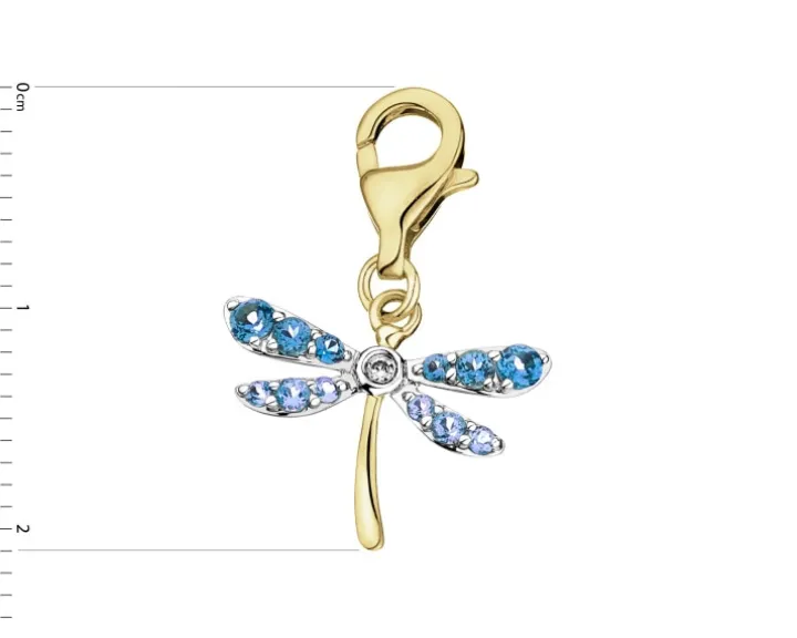 Zawieszka charms z żółtego złota z diamentem i topazami - ważka - próba 375