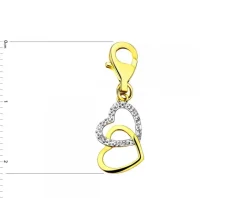 Zawieszka charms z żółtego złota z diamentem - serca - 0,003 ct - próba 375