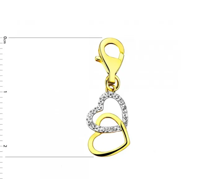 Zawieszka charms z żółtego złota z diamentem - serca - 0,003 ct - próba 375