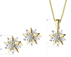 Zawieszka i kolczyki z żółtego złota z diamentami - komplet - 0,01 ct - próba 375