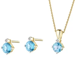 Zawieszka i kolczyki  z żółtego złota z diamentami i topazami - komplet - próba 375