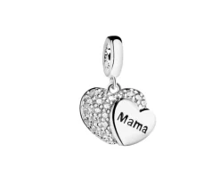 Zawieszka srebrna beads - serce, mama