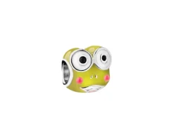 Zawieszka srebrna beads dla dziecka z cyrkoniami i emalią - żaba